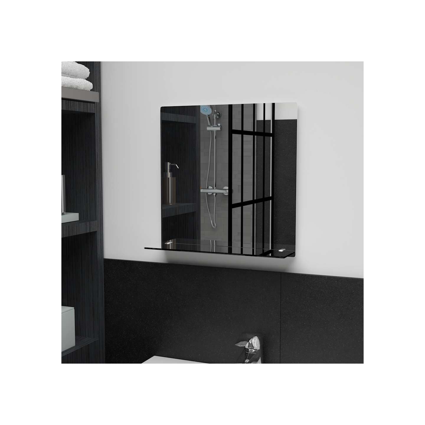 Miroir mural avec étagère 40x40 cm Verre trempé