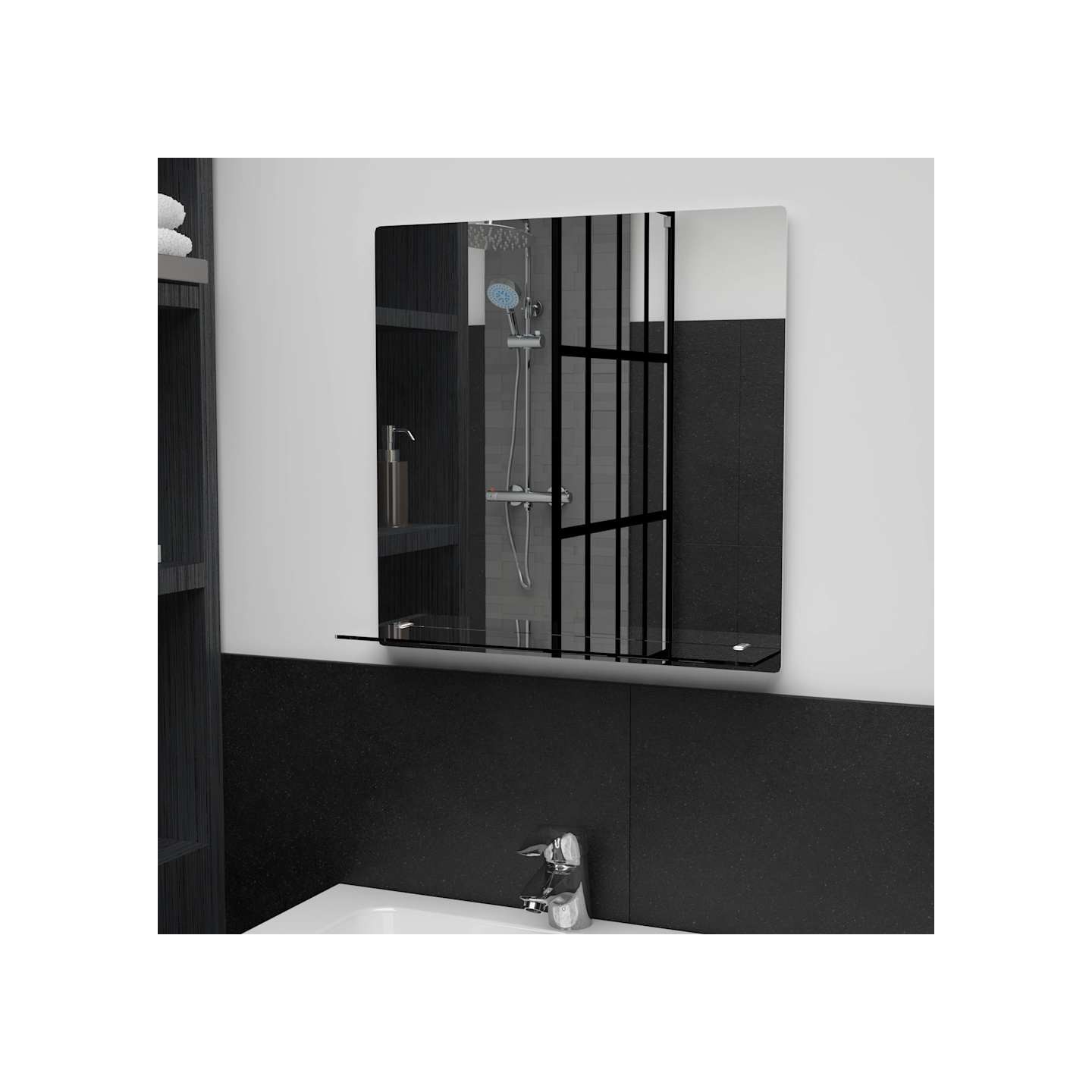 Miroir mural avec étagère 50x50 cm Verre trempé