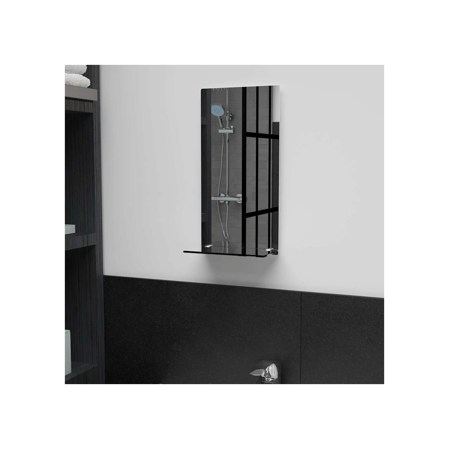 Miroir mural avec étagère 20x40 cm Verre trempé