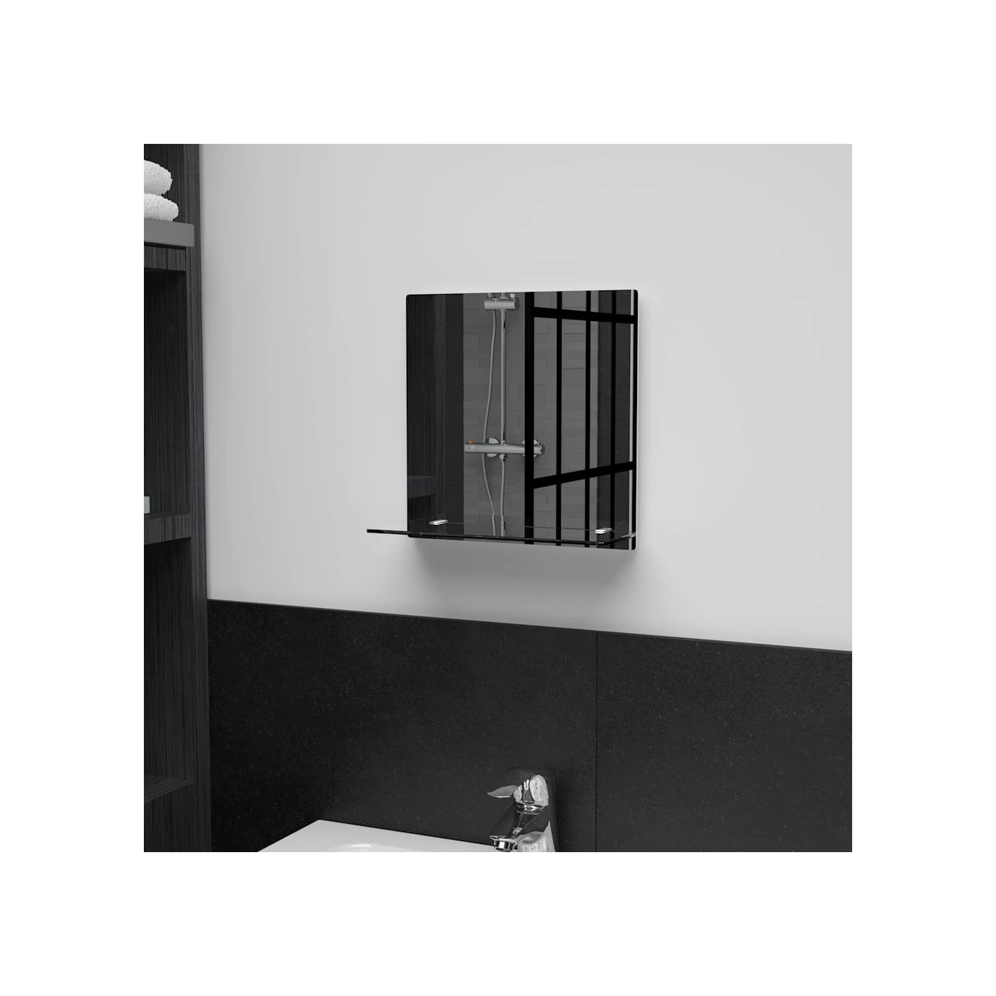 Miroir mural avec étagère 30x30 cm Verre trempé