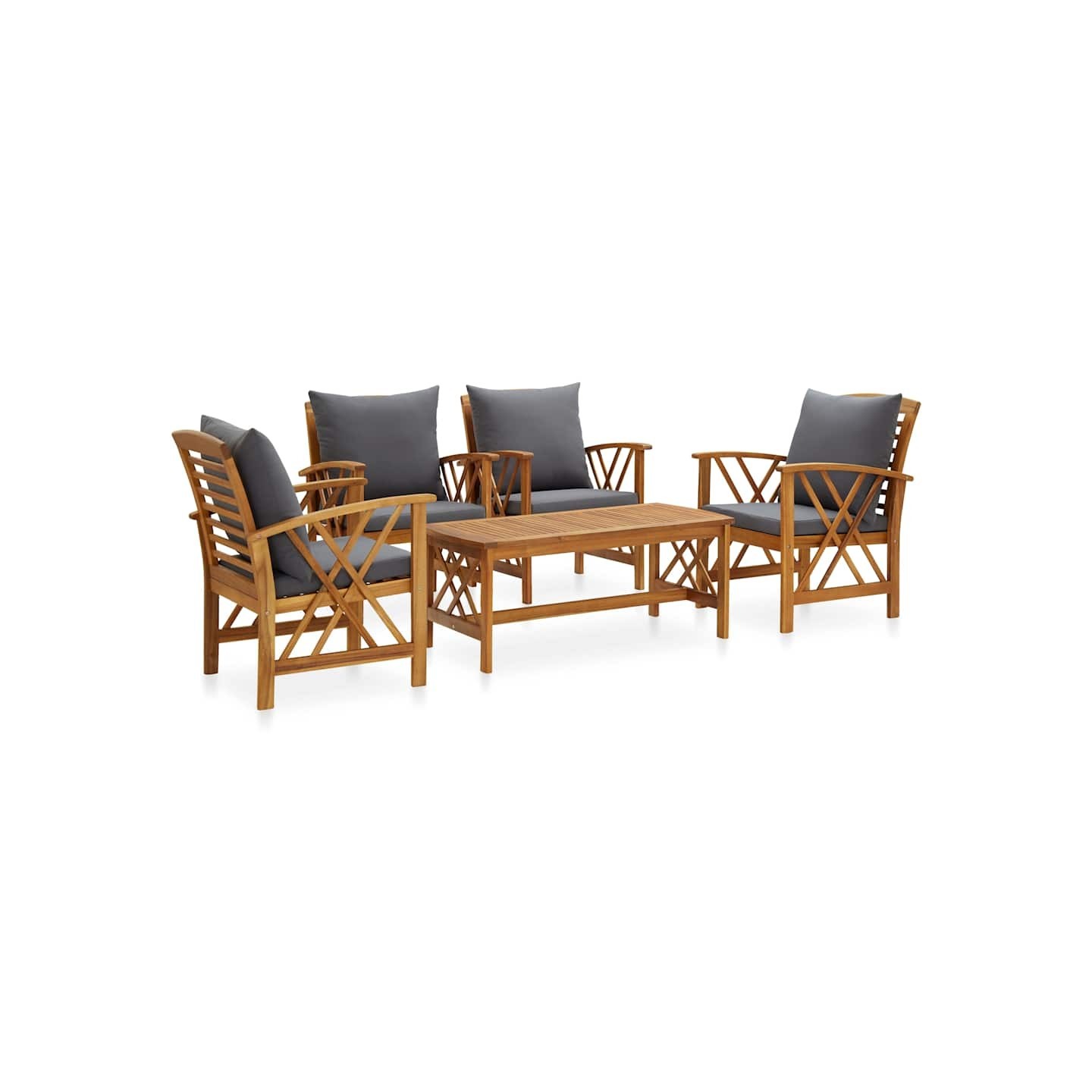 Salon de jardin 5 pcs avec coussins Bois d'acacia solide