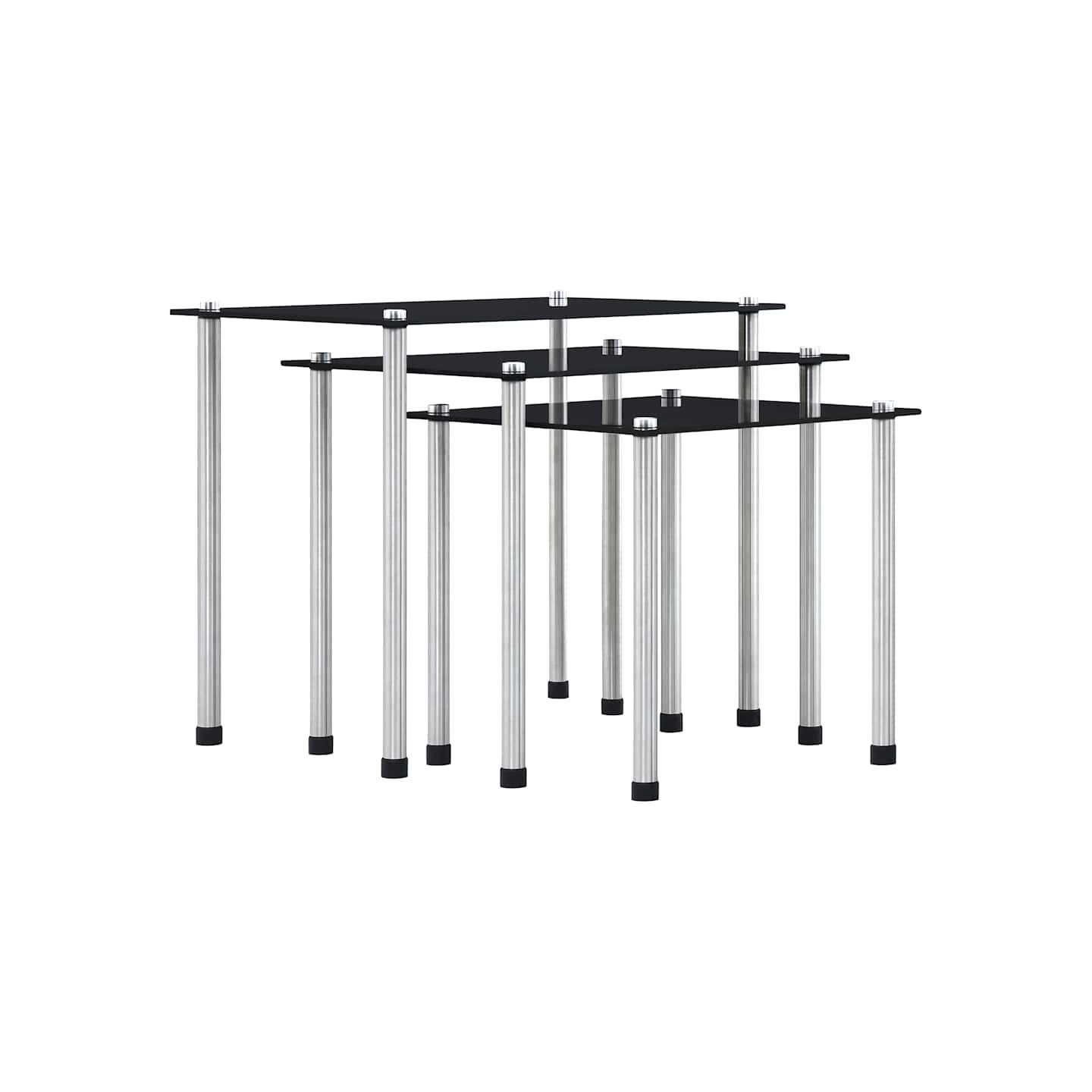 Tables gigognes 3 pcs Noir Verre trempé