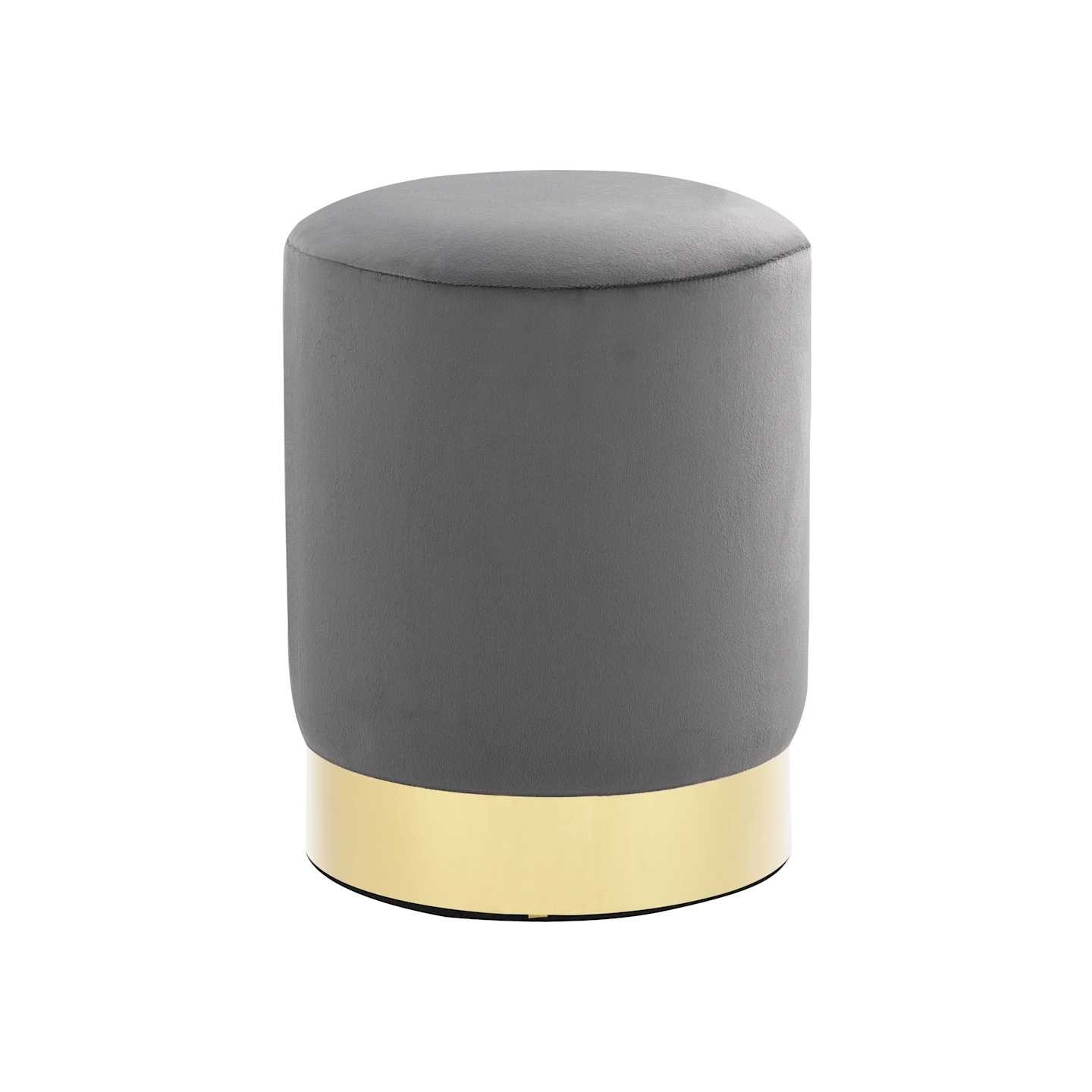 Tabouret Gris foncé et doré Velours 28 x 36 cm