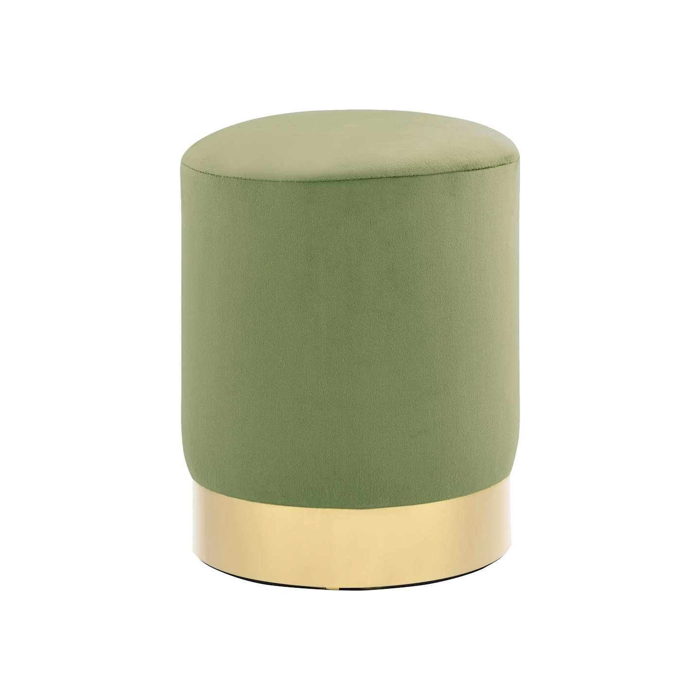 Tabouret Vert moutarde et doré Velours 28 x 36 cm