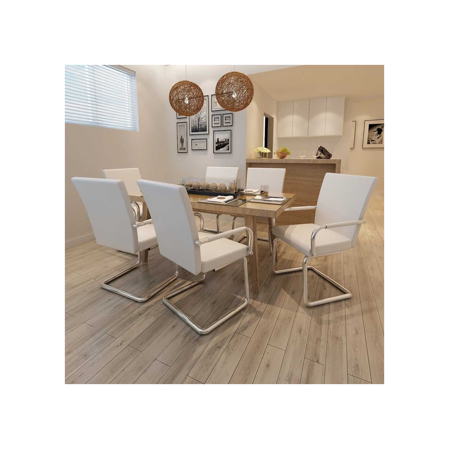Chaises à manger cantilever lot de 6 blanc similicuir