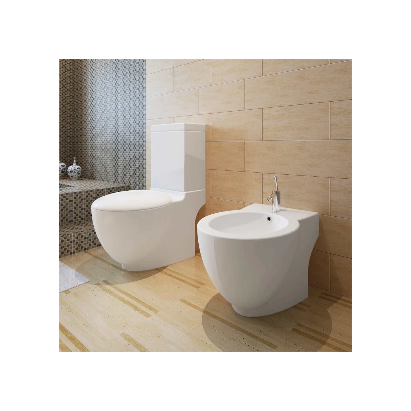 Ensemble de toilette et bidet sur pied blanc céramique