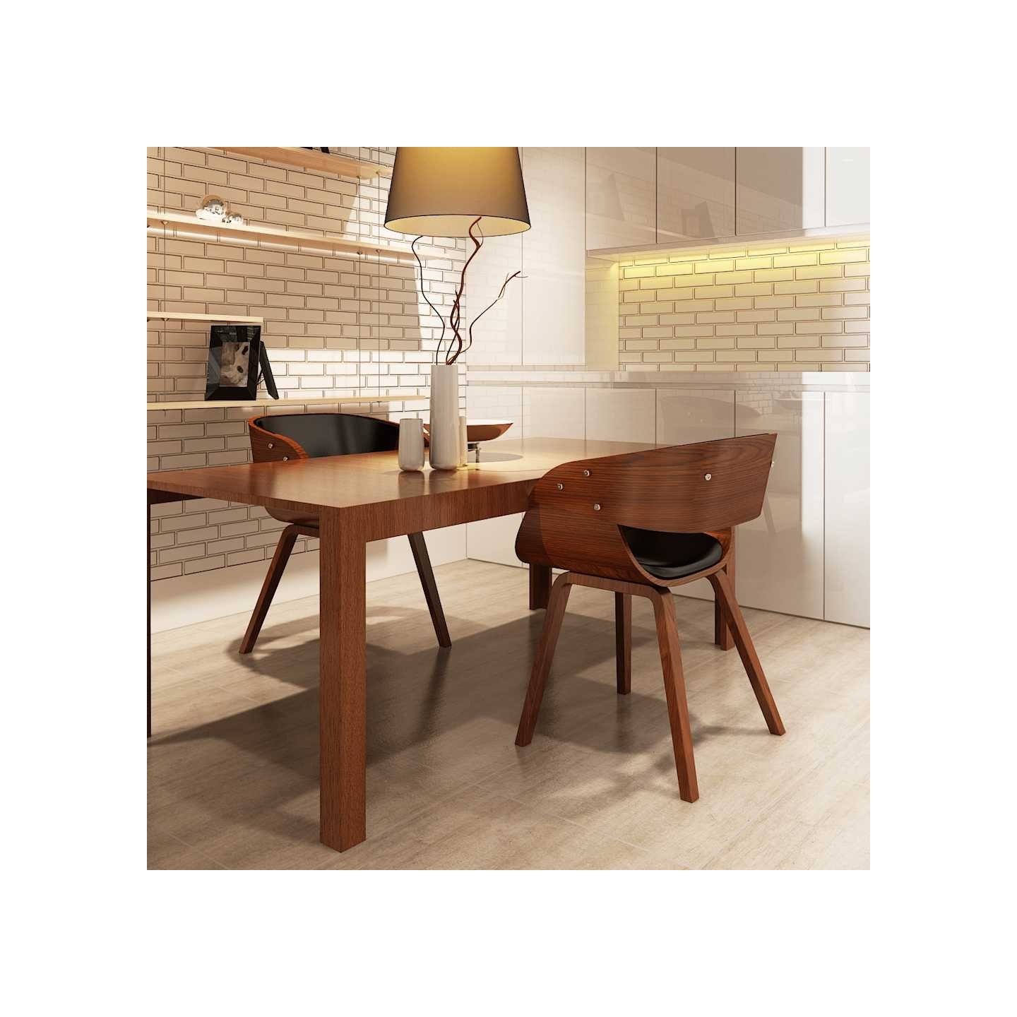 Chaises à manger lot de 2 marron bois courbé et similicuir