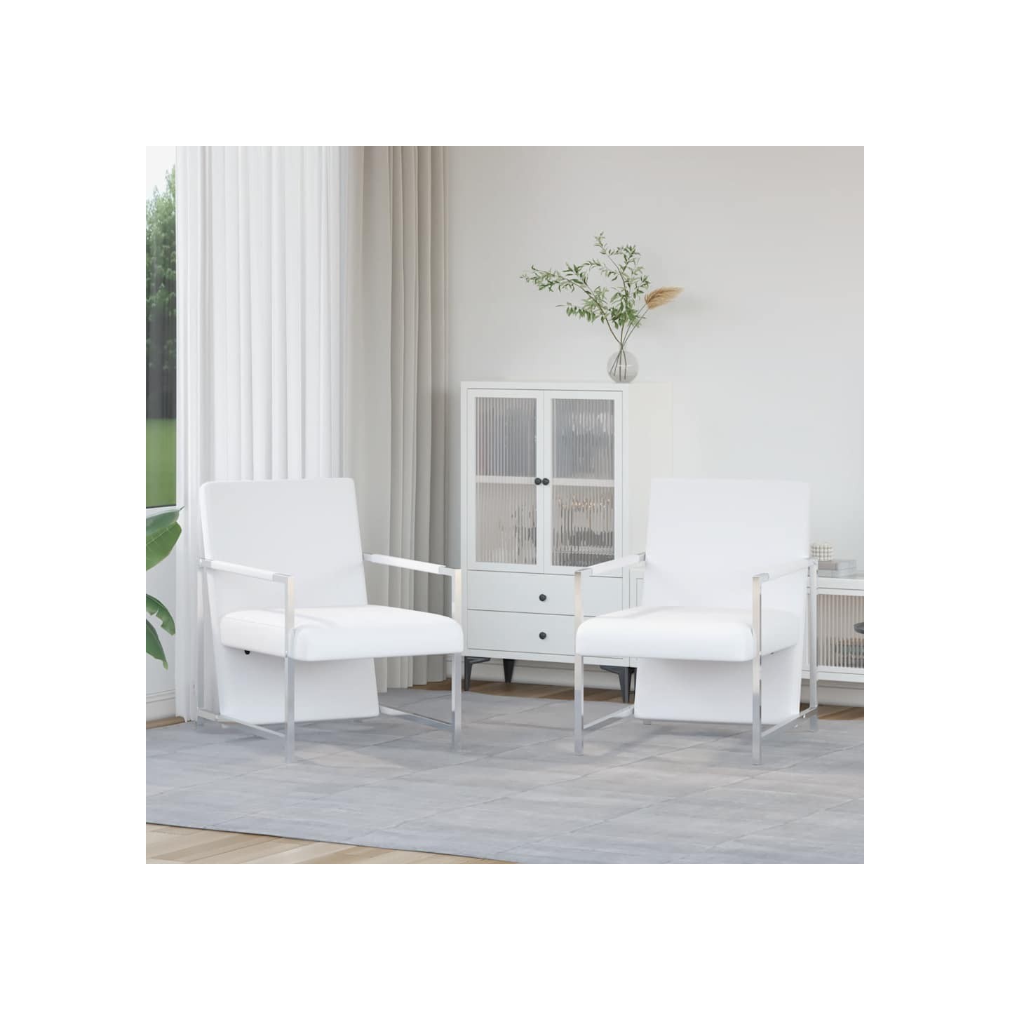 Fauteuils lot de 2 avec cadre chromé blanc similicuir