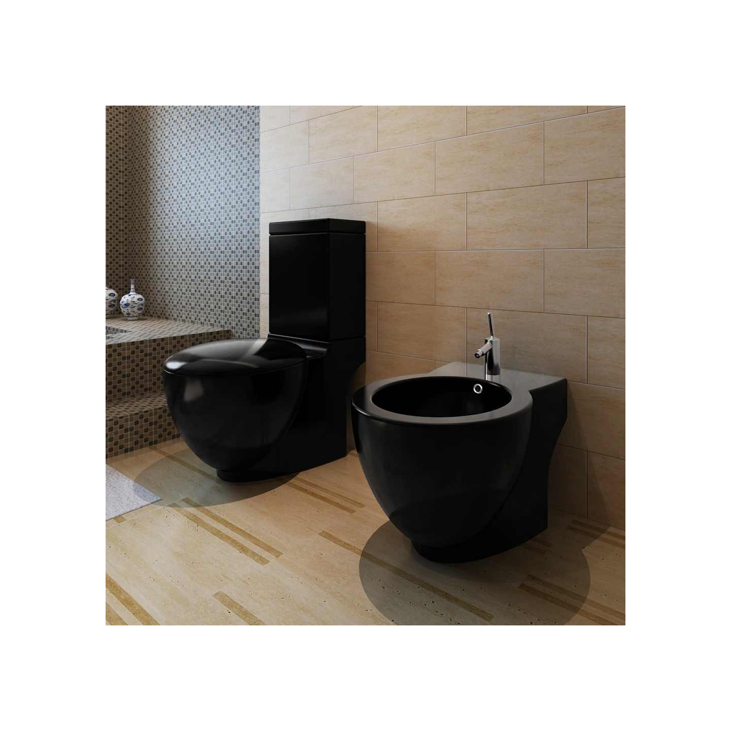Ensemble de toilette et bidet sur pied Noir Céramique