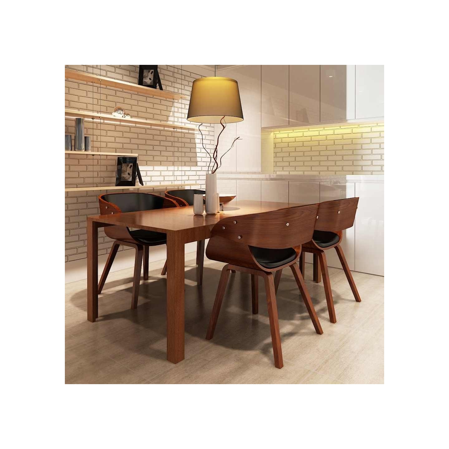 Chaises à manger lot de 4 marron bois courbé et similicuir