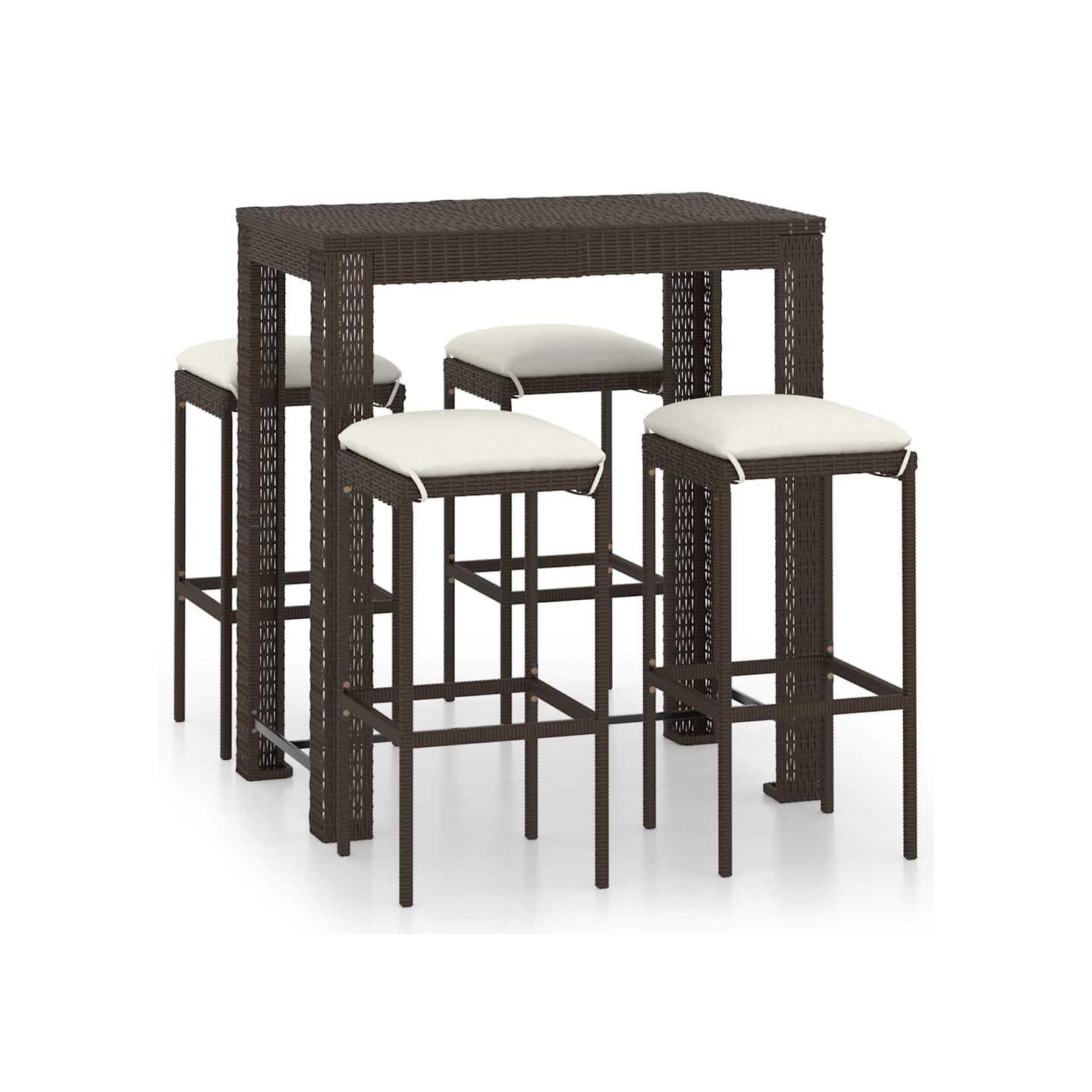 Meuble de bar de jardin 5 pcs et coussins Résine tressée Marron