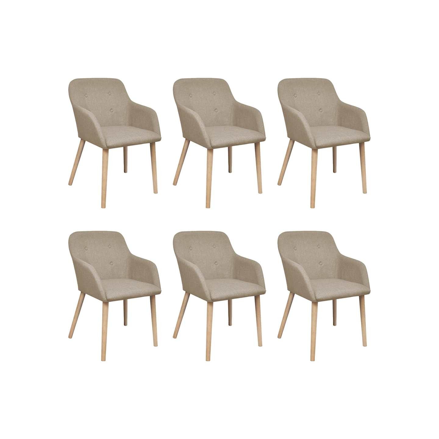 Chaises à manger lot de 6 beige tissu et chêne massif