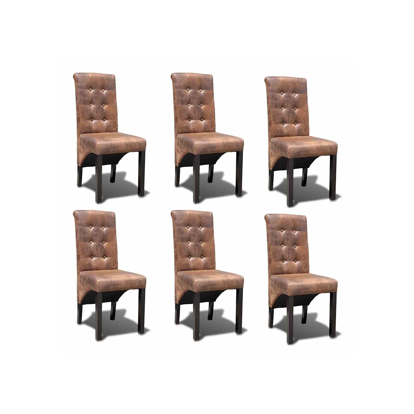 Chaises à manger lot de 6 marron similicuir