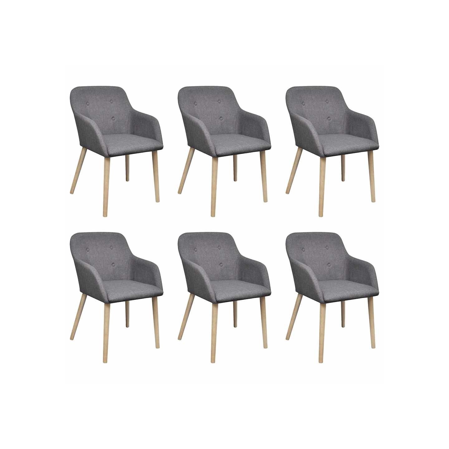 Chaises à manger lot de 6 gris clair tissu et chêne massif