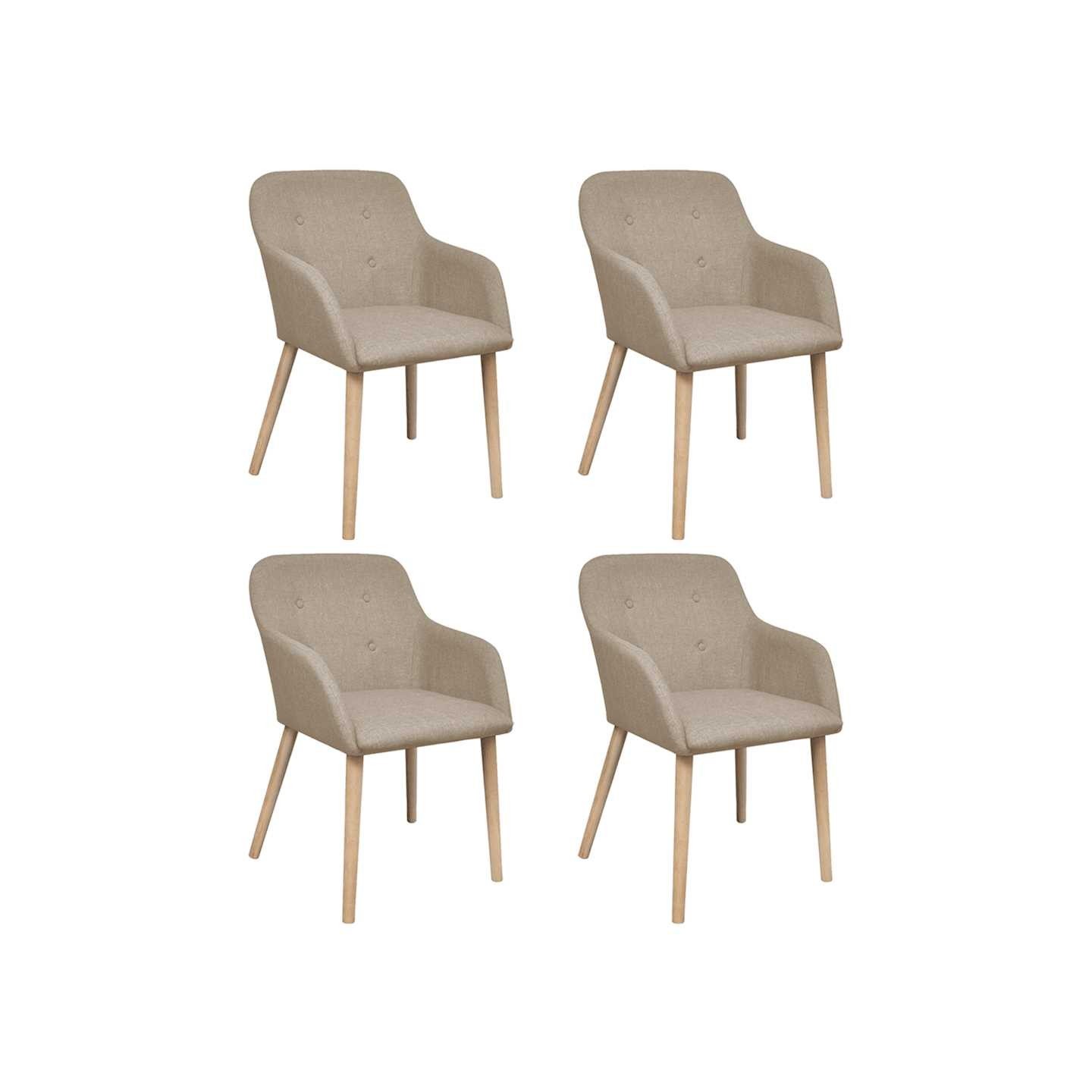 Chaises à manger lot de 4 beige tissu et chêne massif