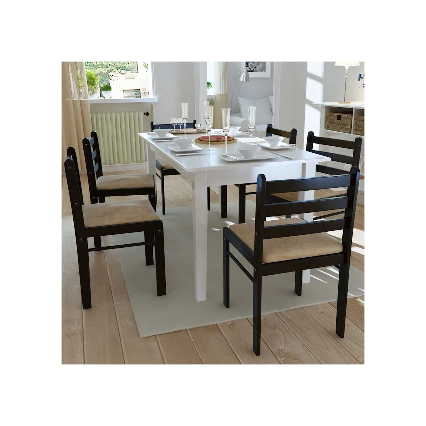 Chaises à manger lot de 6 marron bois solide et velours