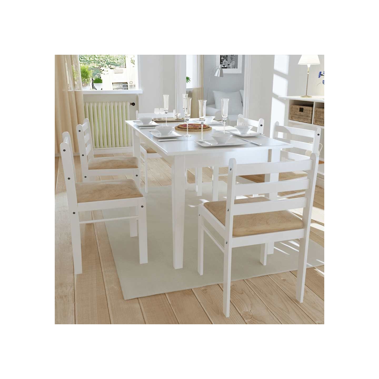 Chaises à manger lot de 6 blanc bois solide et velours
