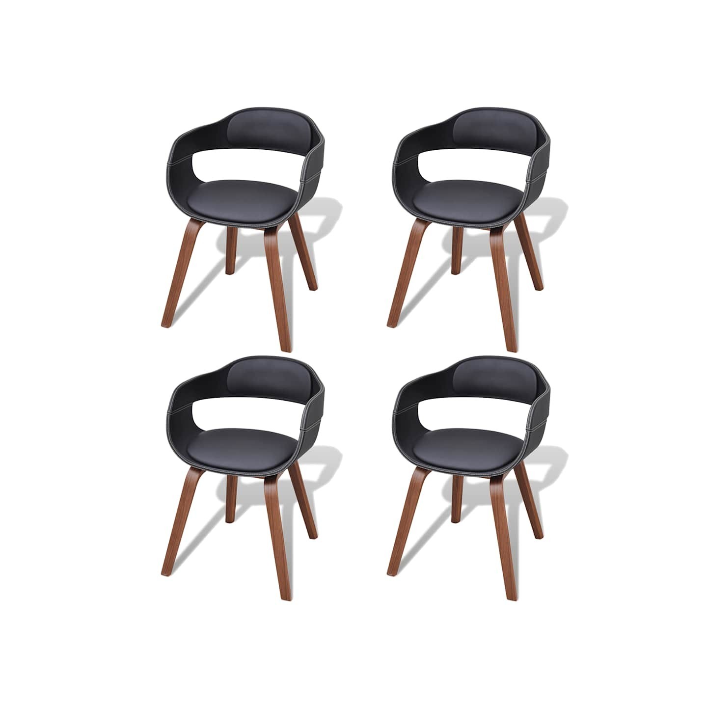 Chaises à manger lot de 4 noir bois courbé et similicuir
