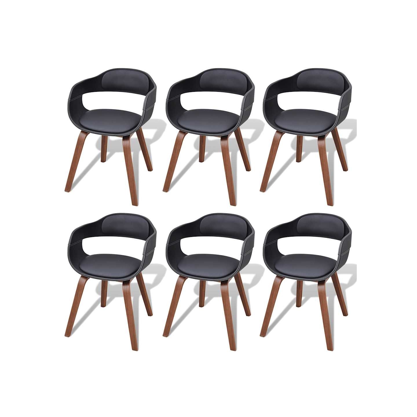 Chaises à manger lot de 6 noir bois courbé et similicuir