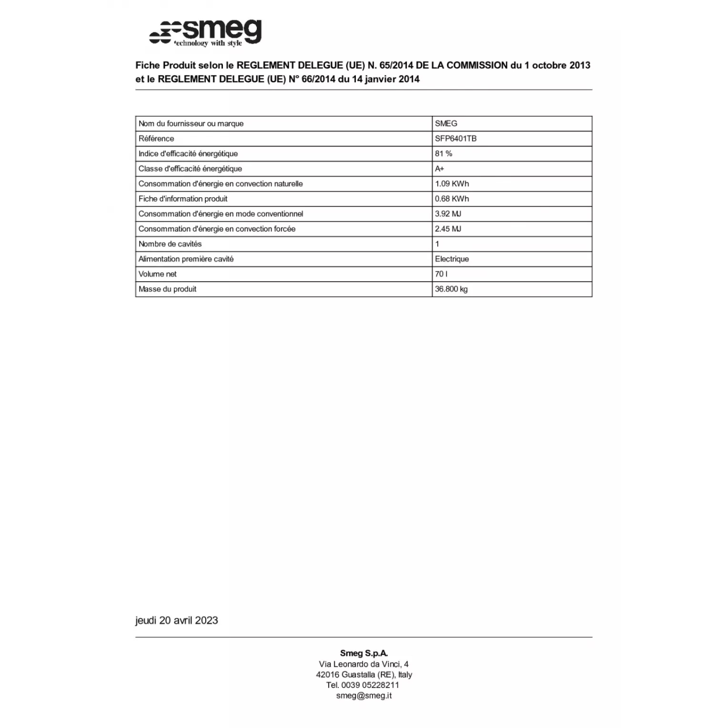 Four encastrable pyrolyse SMEG SFP6401TB 70 L A+ | Nimestore