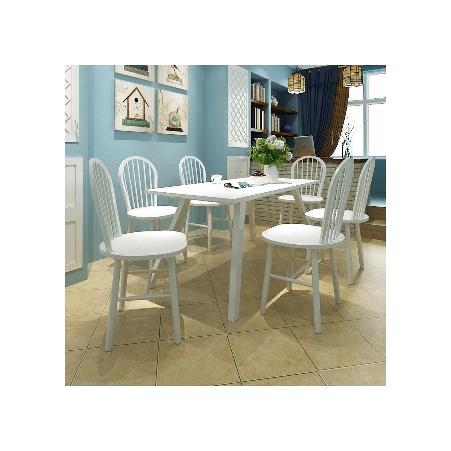 Chaises à manger lot de 6 blanc bois d'hévéa solide