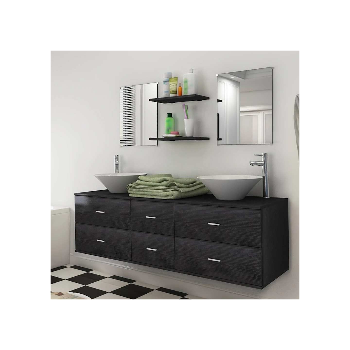 Mobilier de salle de bain avec lavabo 7 pcs Noir
