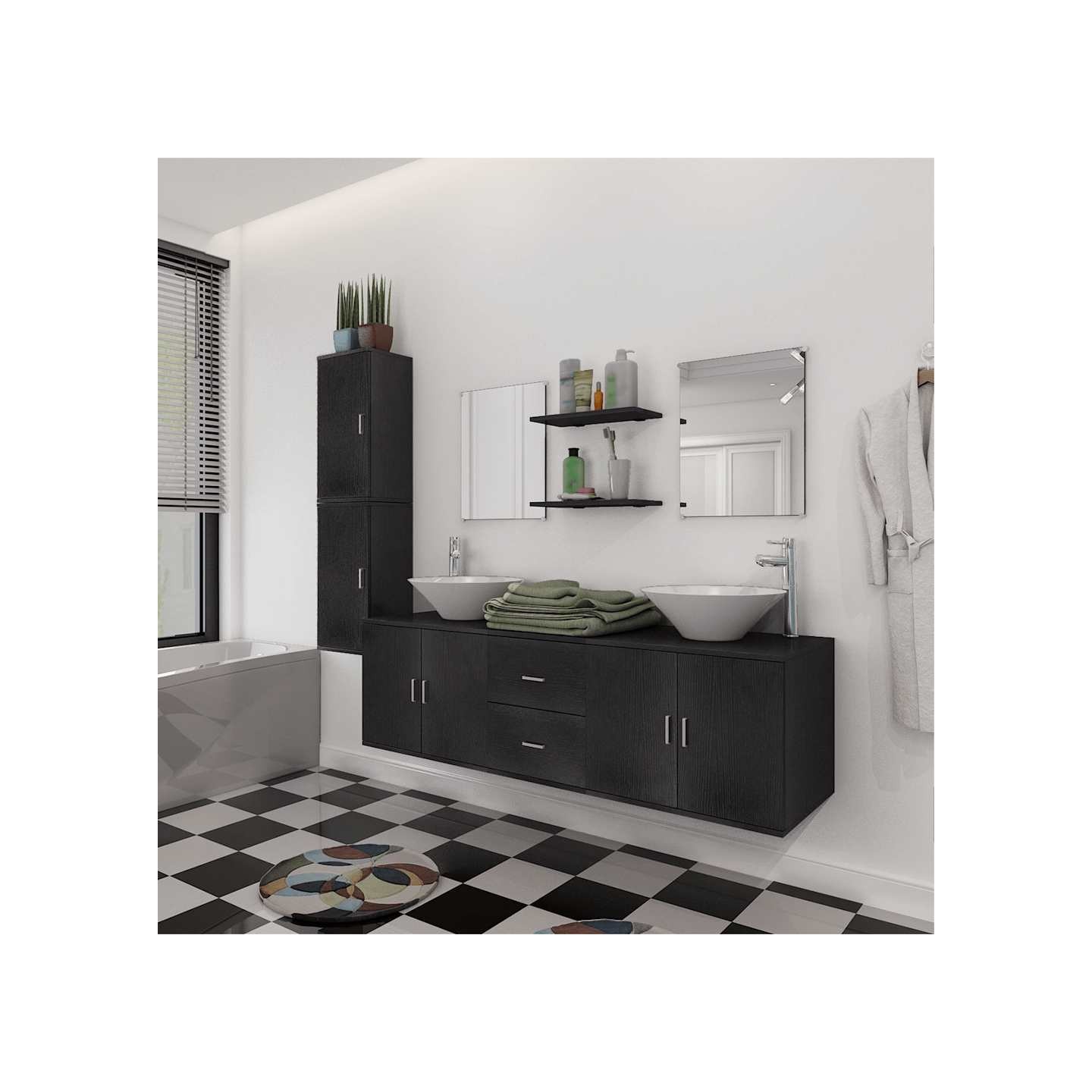 Mobilier de salle de bain avec lavabo 9 pcs Noir