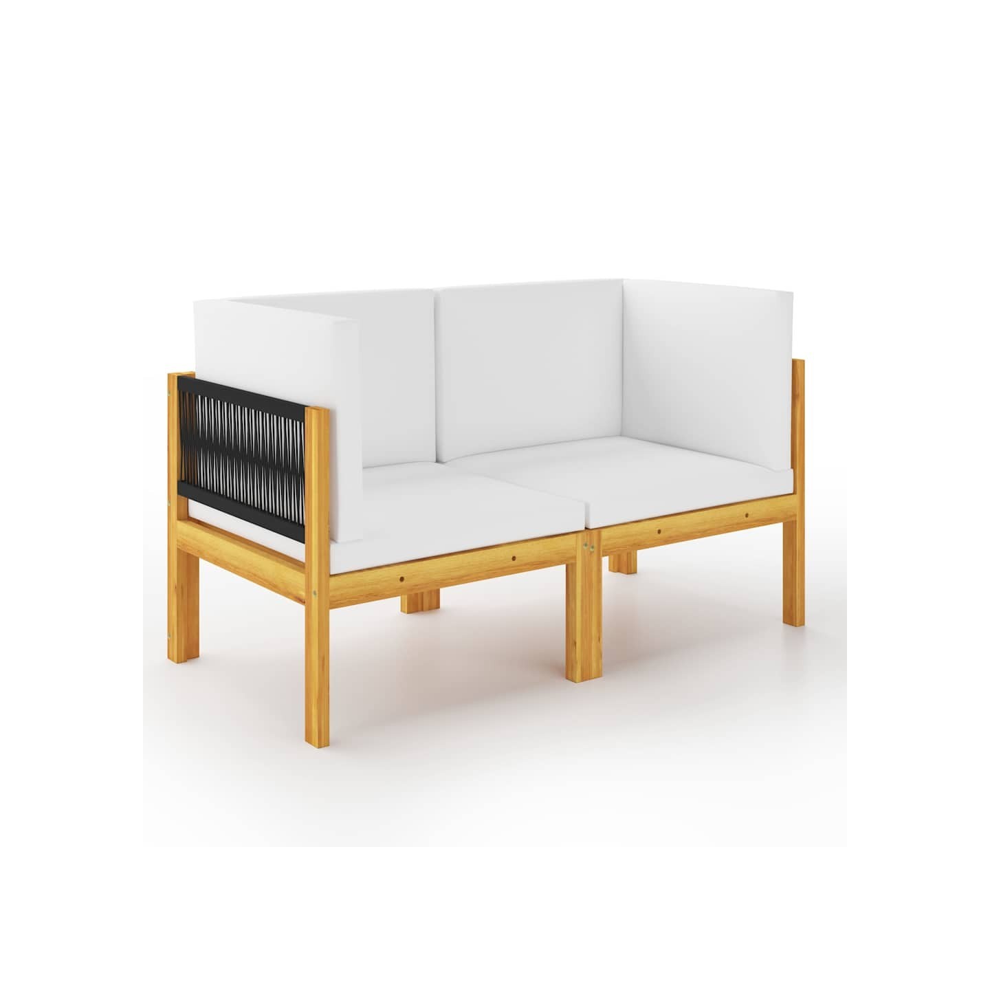 Banc de jardin 2 places avec coussins en bois d'acacia et corde