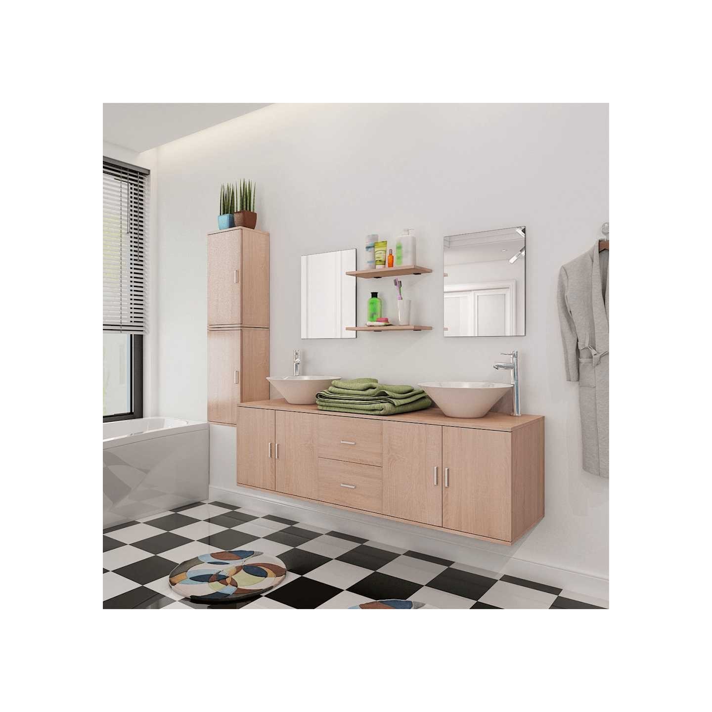 Mobilier de salle de bain avec lavabo 9 pcs Beige