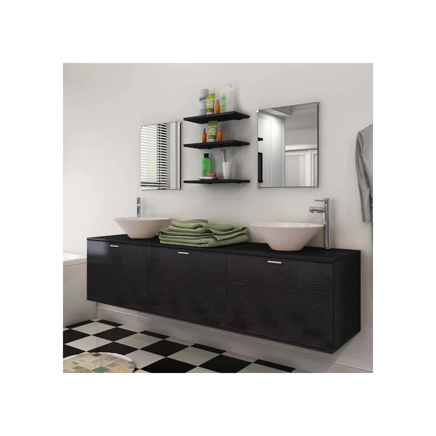 8 pièces de mobilier de salle de bain et lavabo Noir