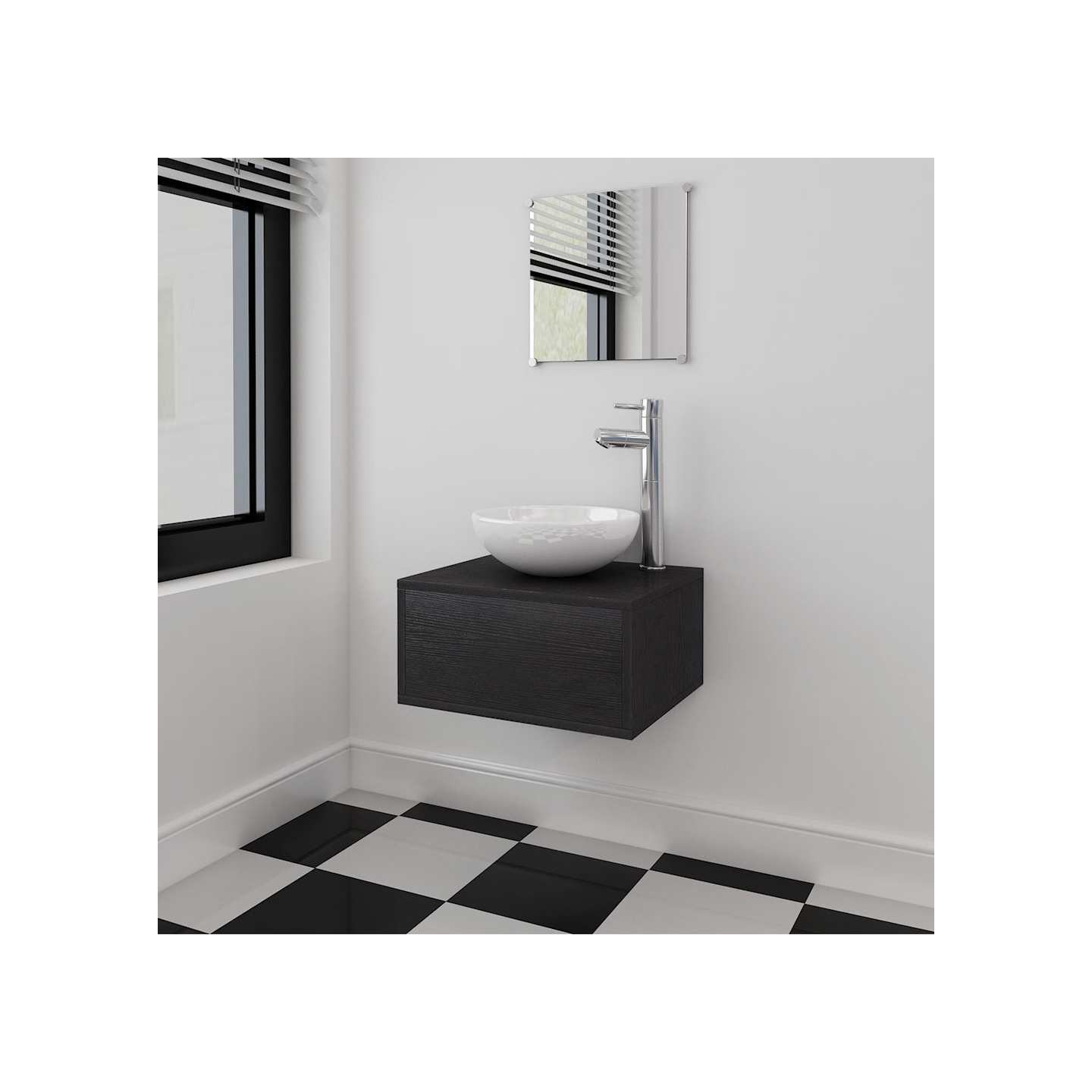 Meuble de salle de bain 4 pcs avec lavabo et robinet Noir