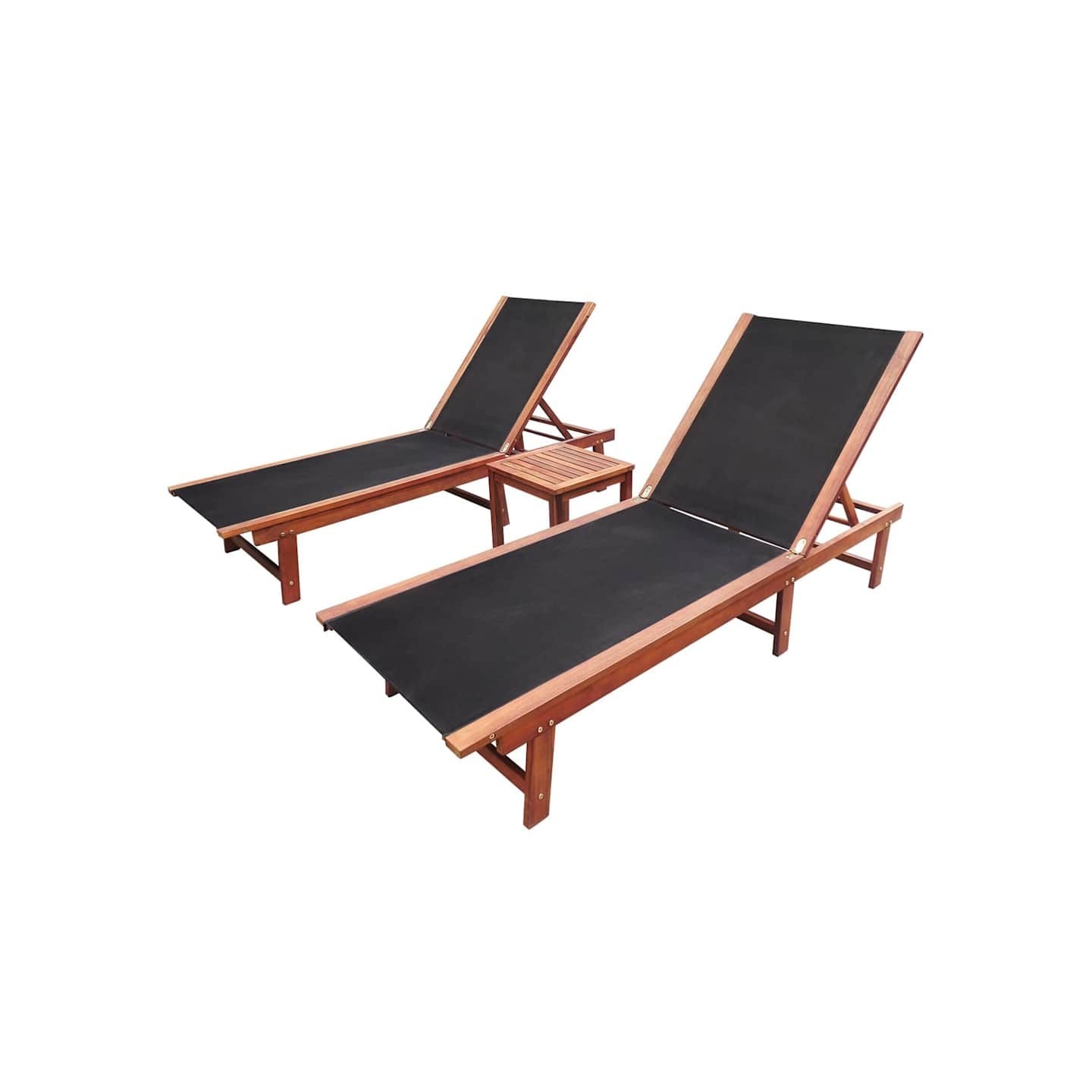 Chaises longues lot de 2 et table Bois d'acacia et textilène