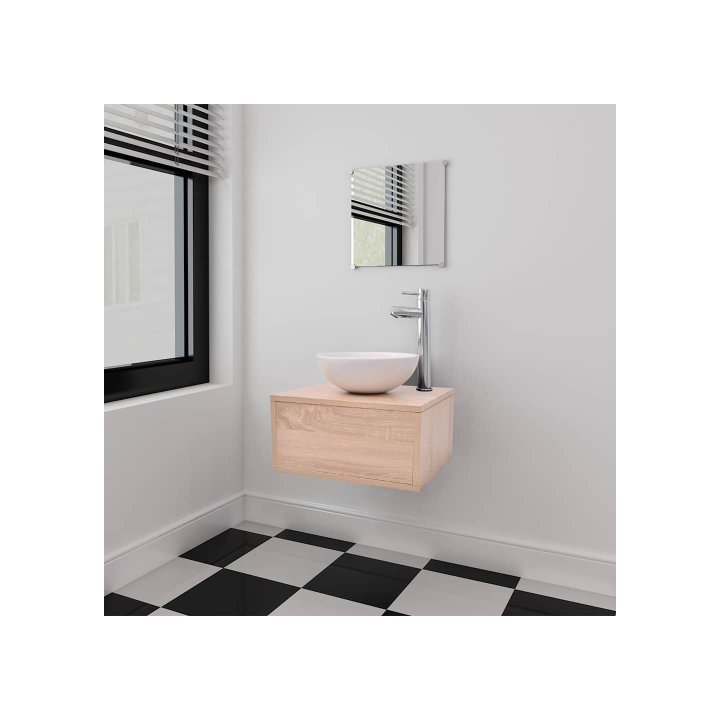 Meuble de salle de bain 4 pcs avec lavabo et robinet Beige