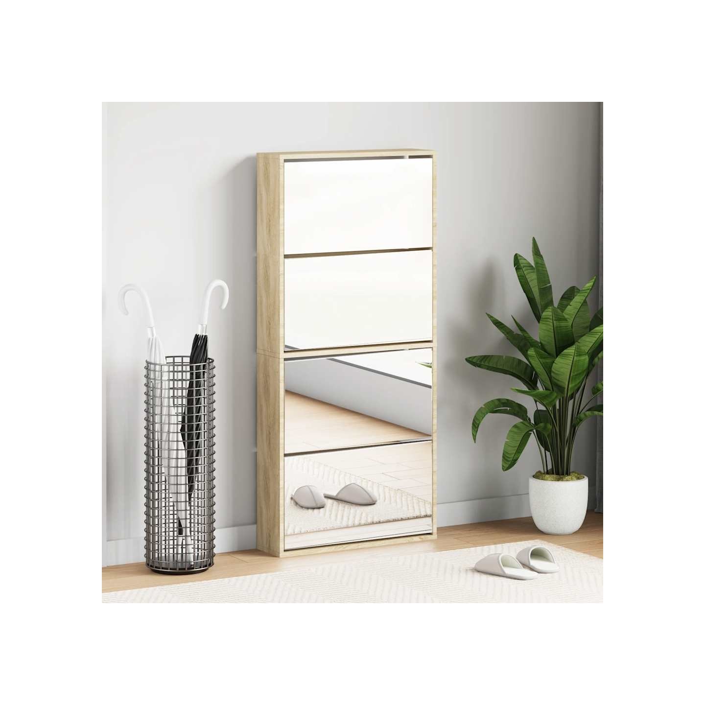 Meuble à chaussures 4 étagères avec miroir 63x17x134 cm Chêne