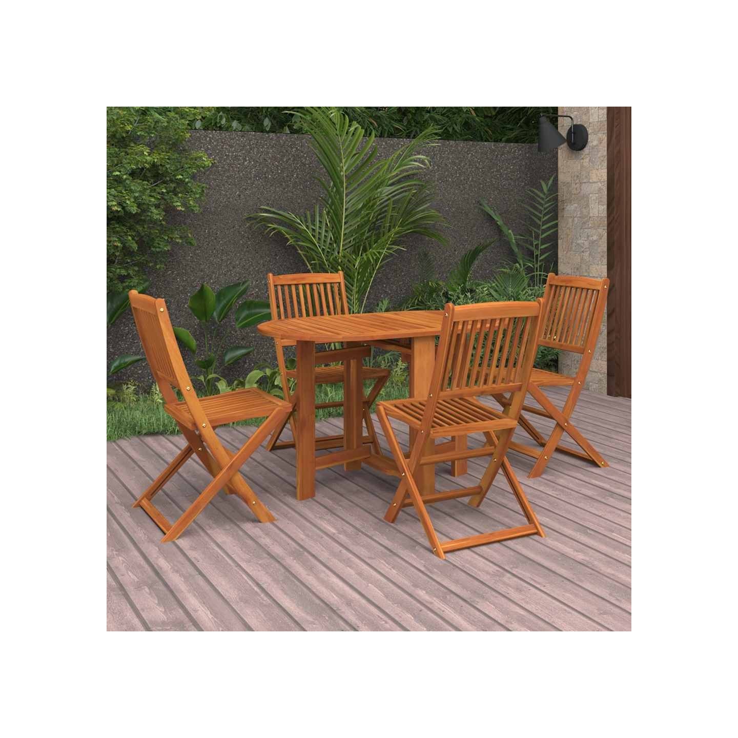 Ensemble de salle à manger de jardin 5 pcs en bois d'acacia massif