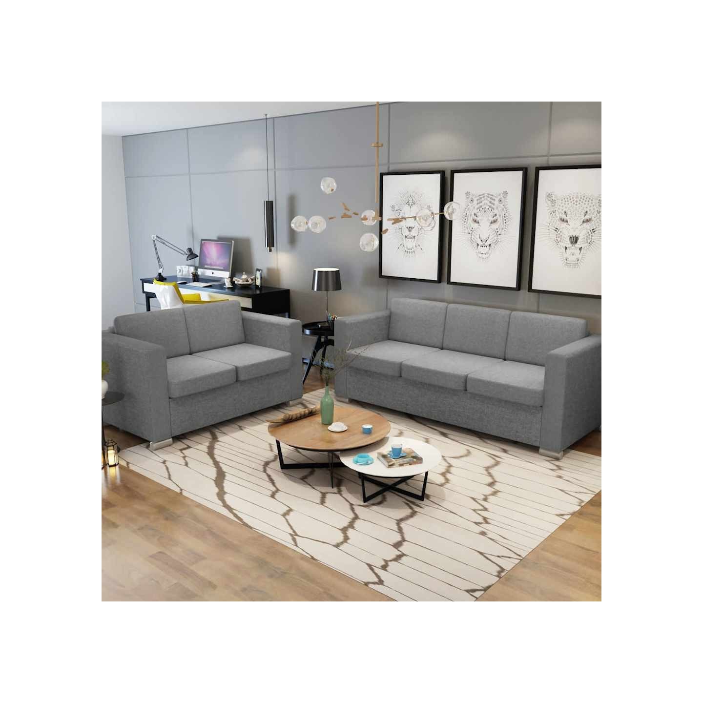 Ensemble de canapés deux pièces Tissu Gris clair