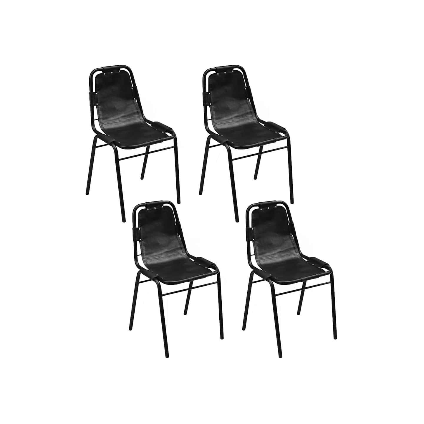 Chaises à manger lot de 4 noir cuir véritable