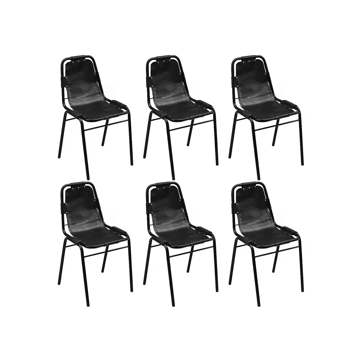 Chaises à manger lot de 6 noir cuir véritable