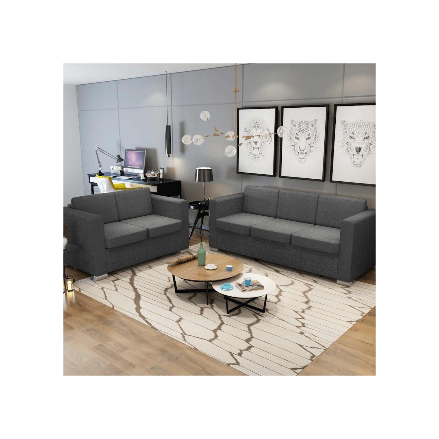 Ensemble de canapés deux pièces Tissu Gris foncé
