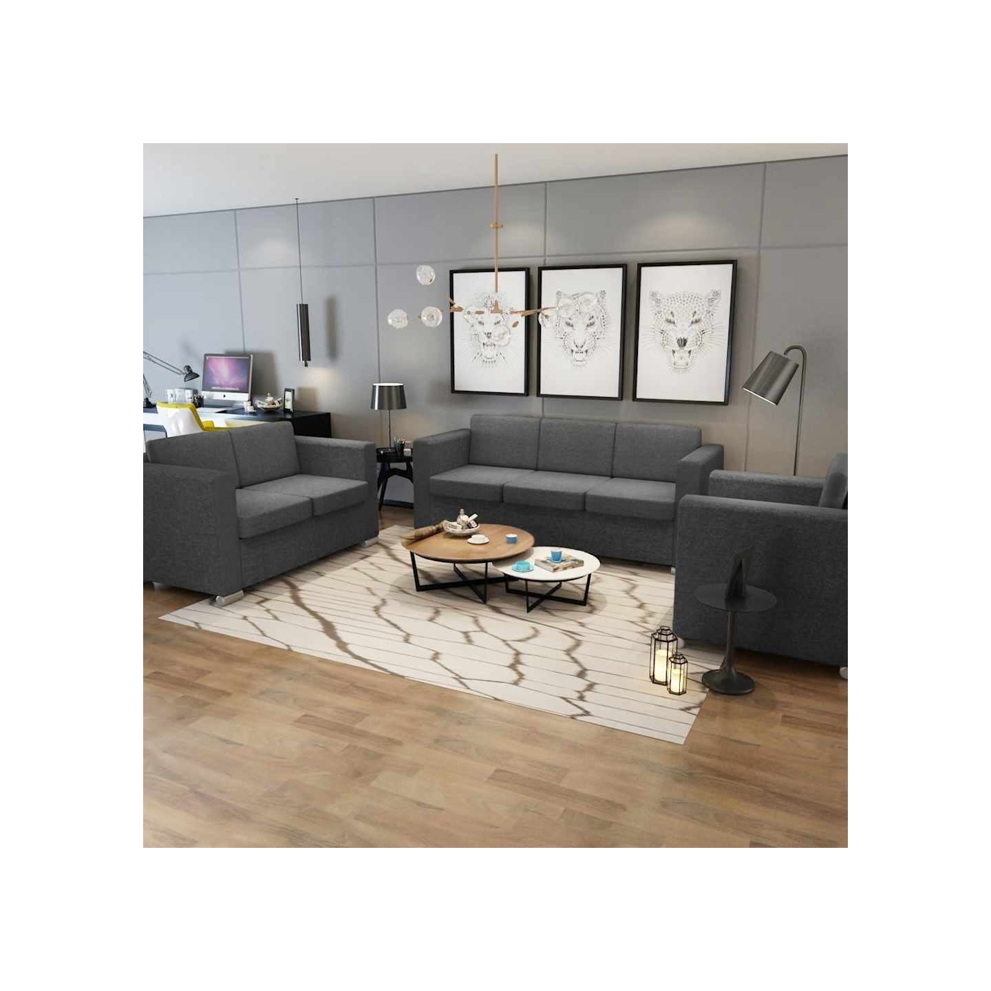 Ensemble de canapés trois pièces Tissu Gris foncé