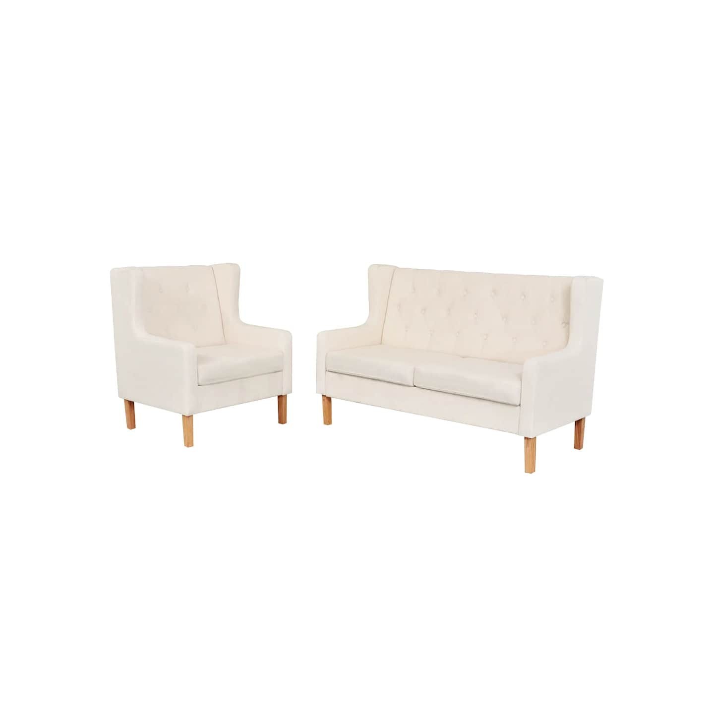 Ensemble de canapés 2 pcs tissu blanc crème
