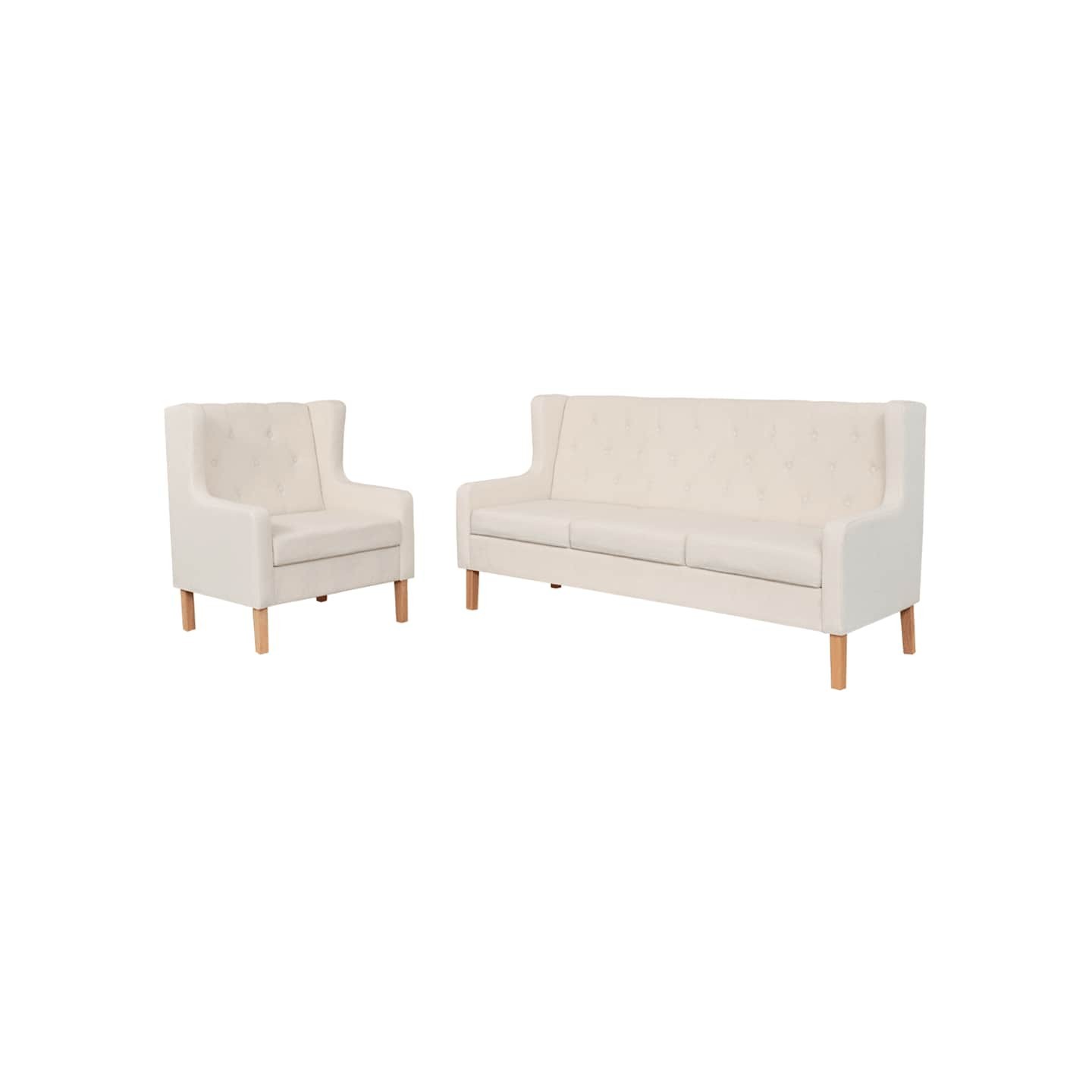 Ensemble de canapés 2 pcs tissu blanc crème