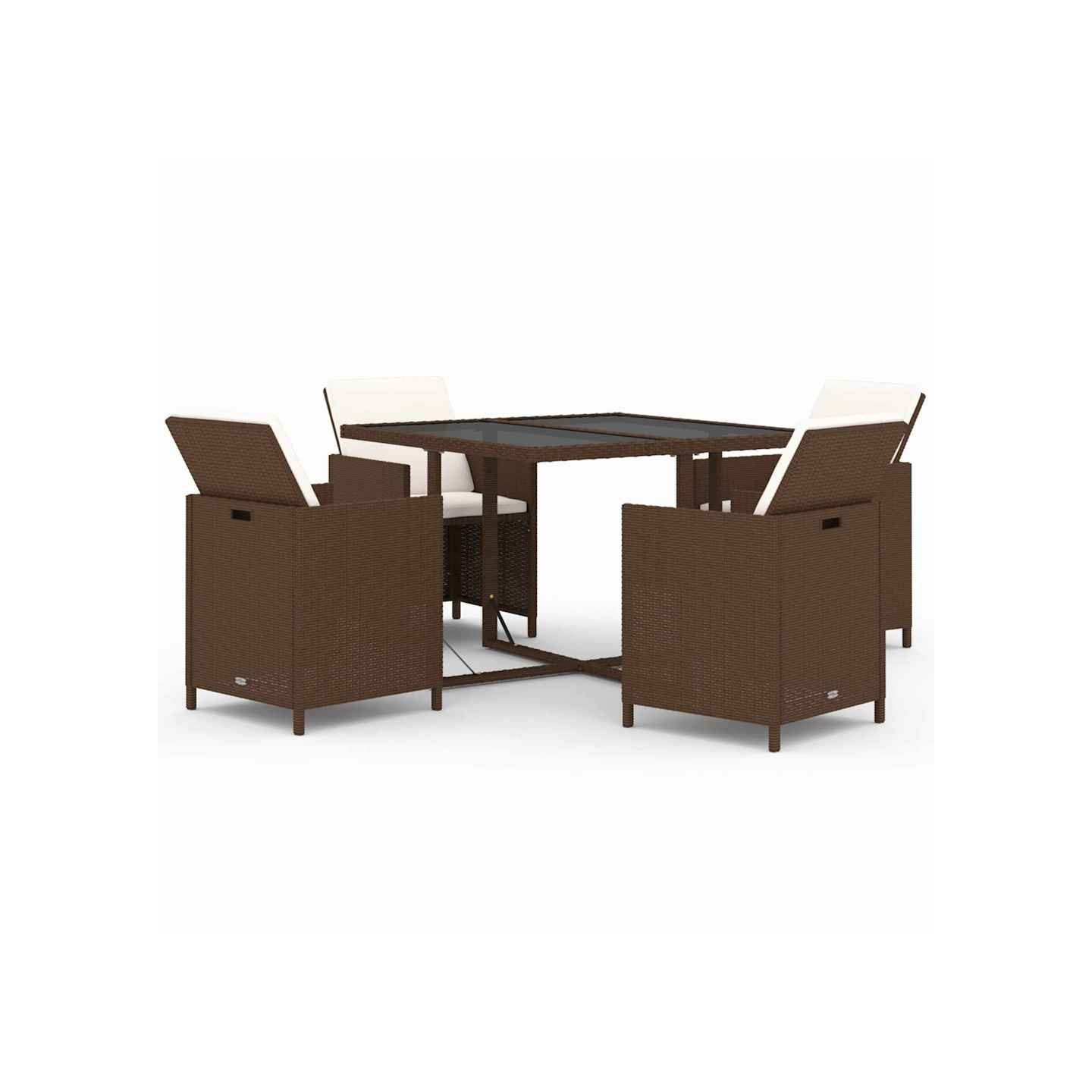 Ensemble à dîner de jardin avec coussins 5 pcs poly rotin brun