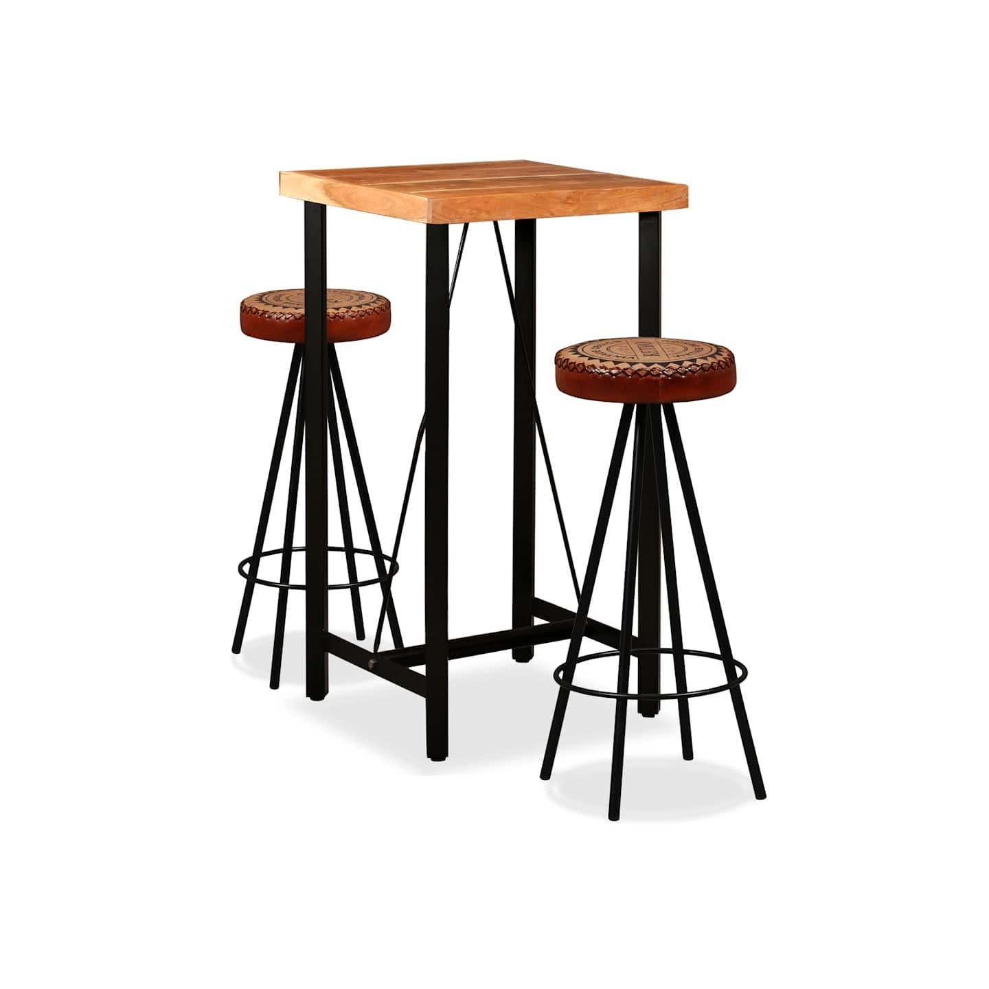 Ensemble de bar 3 pcs Bois d'acacia Cuir véritable et toile