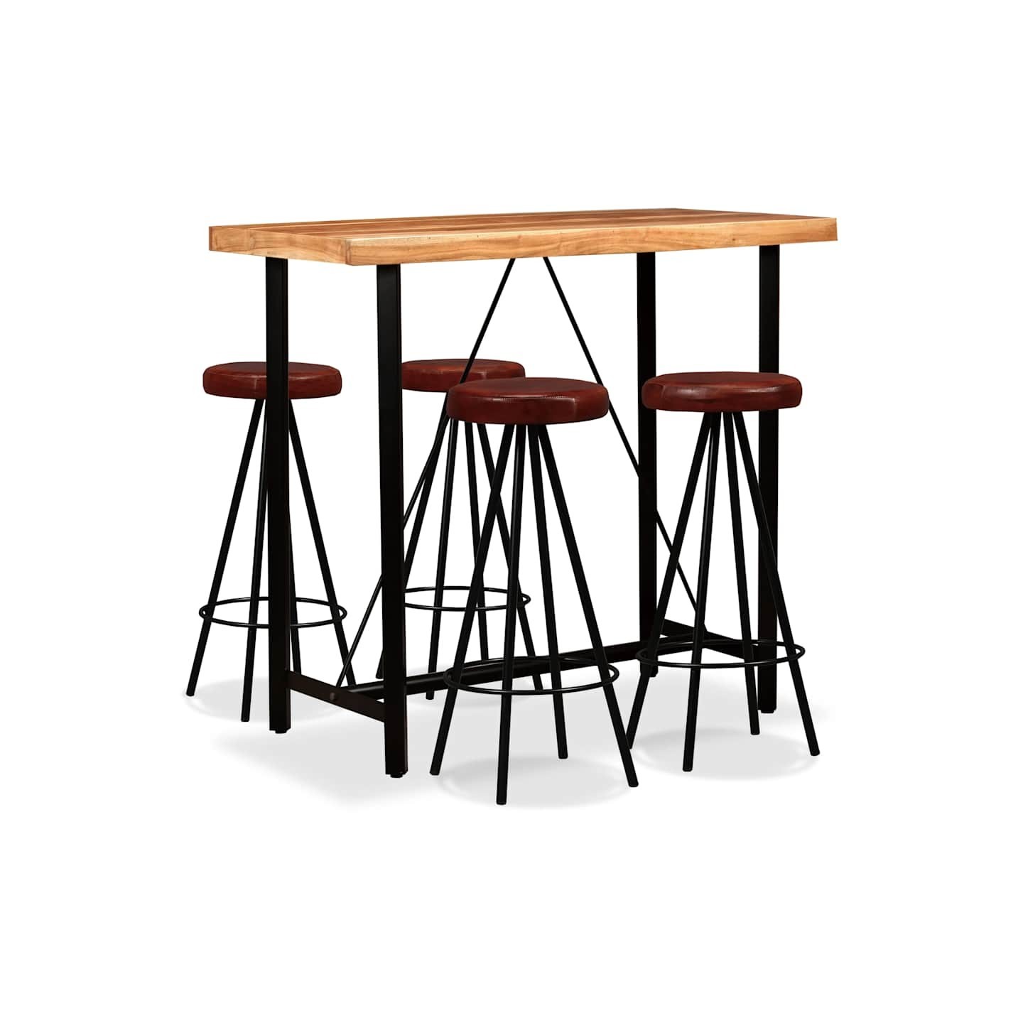 Ensemble de bar 5 pcs Bois d'acacia massif et cuir véritable