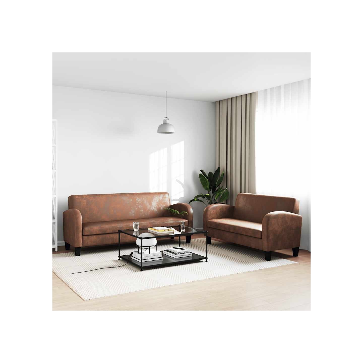 Ensemble de canapés 2 pcs Daim synthétique Marron
