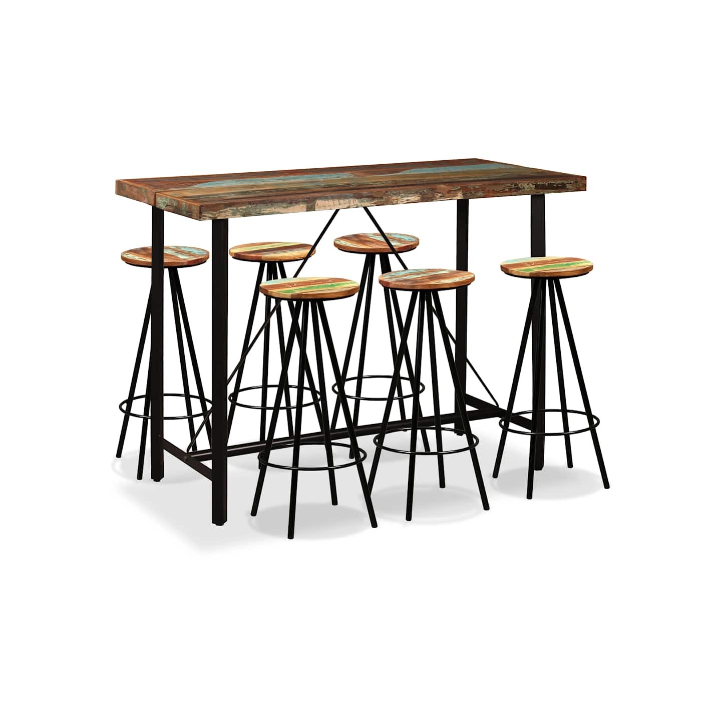 Ensemble de bar 7 pcs Bois massif recyclé