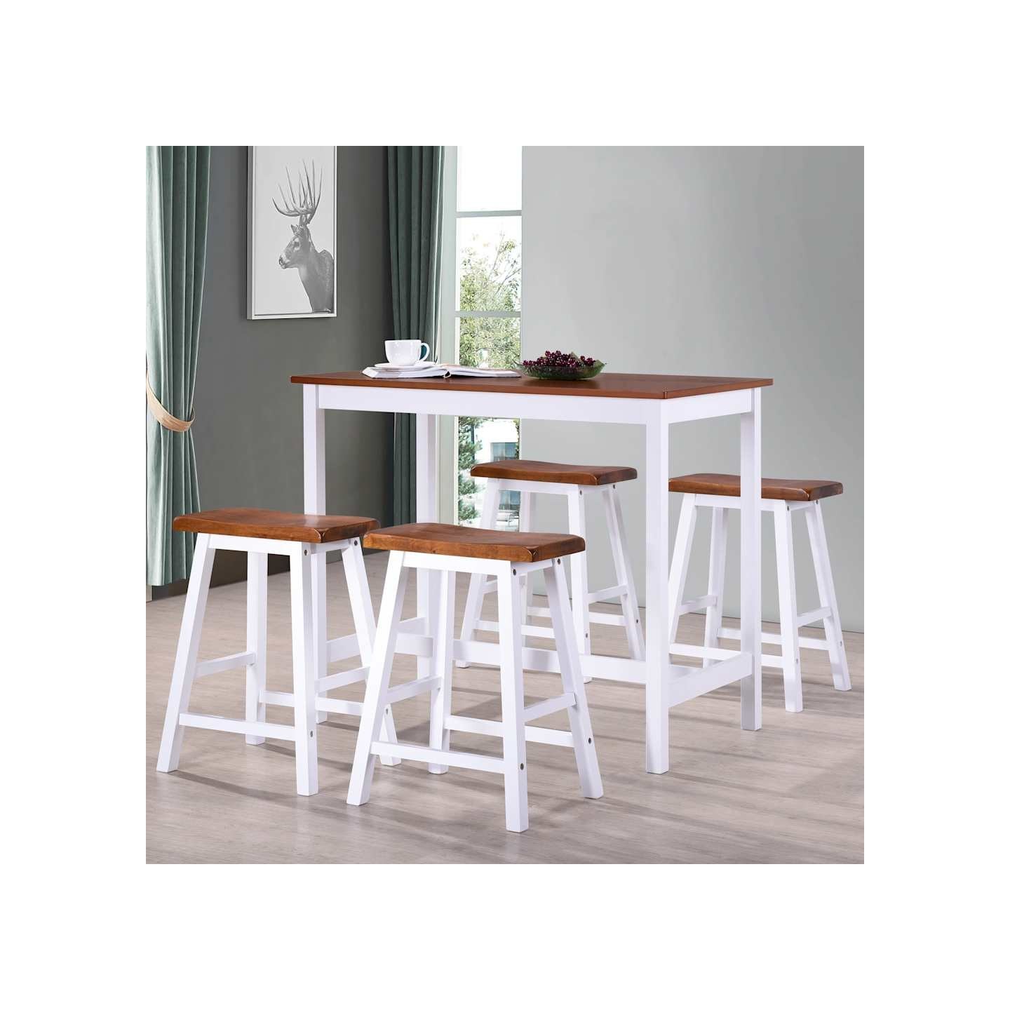 Table et tabouret de bar 5 pcs Bois massif