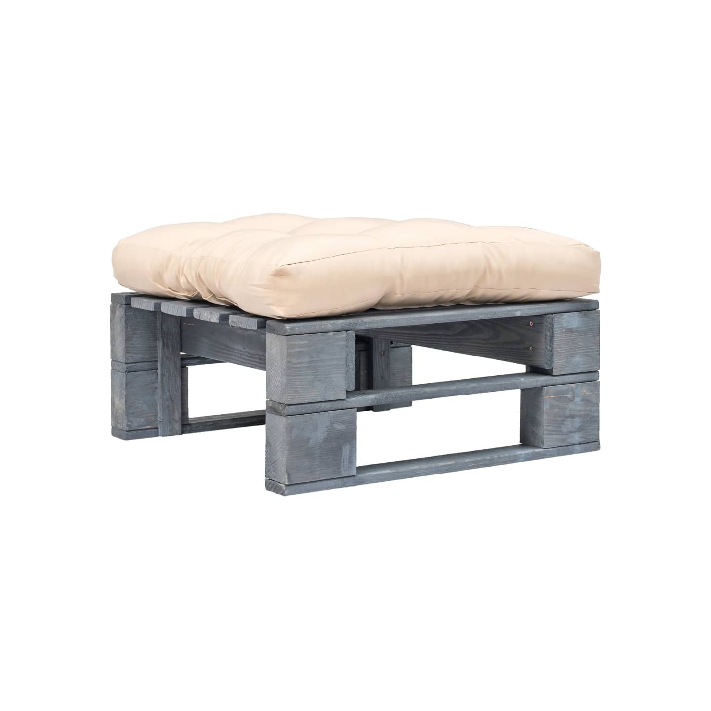 Repose-pied palette de jardin avec coussin en sable gris bois