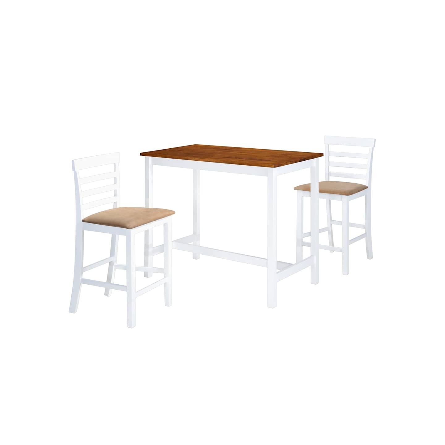 Table et chaises de bar 3 pcs Bois massif Marron et blanc